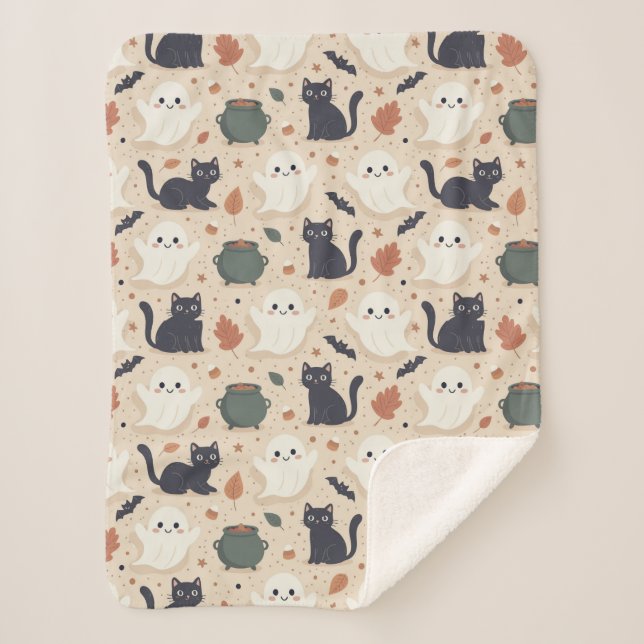 Spooky Seamless Pattern I (Style: 1) Sherpa Blanket (Front)