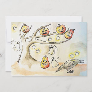 spooky season art, Halloween Tree Holiday Card