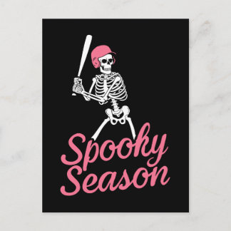 Spooky Season | Baseball Skeleton Pink Hat Postcard