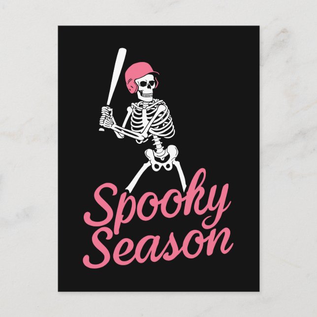 Spooky Season | Baseball Skeleton Pink Hat Postcard (Front)