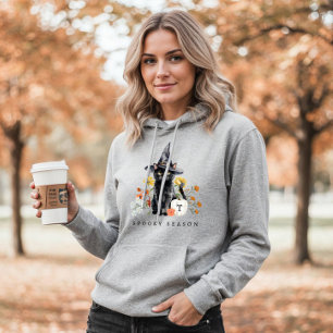 Spooky Season Black Cat Fall Cosy Floral Monogram Hoodie