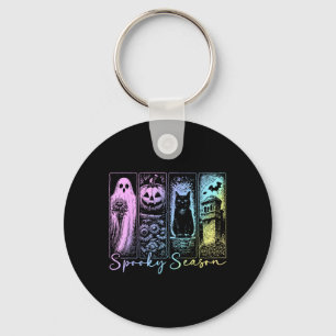 Spooky Season Black Cat Pumpkin Halloween Fall Key Ring