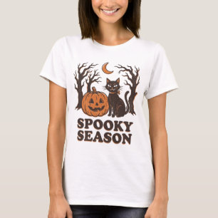 Spooky Season Black Cat Pumpkin Vintage Halloween T-Shirt