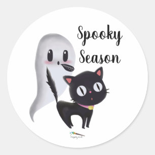 Spooky Season Black Halloween Cat Classic Round Sticker