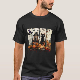 Spooky Season Cat Halloween Day Ghost Coquette Fal T-Shirt