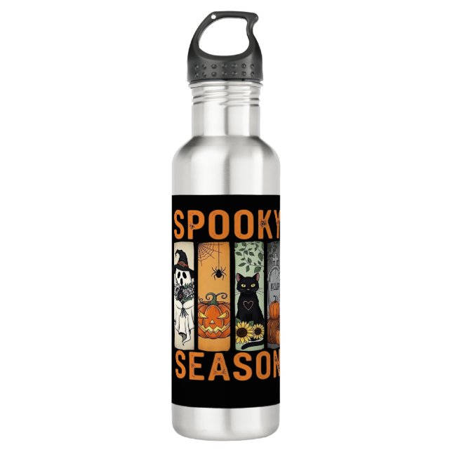 Spooky Season � Cute Ghost, Black Cat, Pumpkin & H 710 Ml Water Bottle (Front)