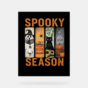 Spooky Season – Cute Ghost, Black Cat, Pumpkin & H Acrylic Sign