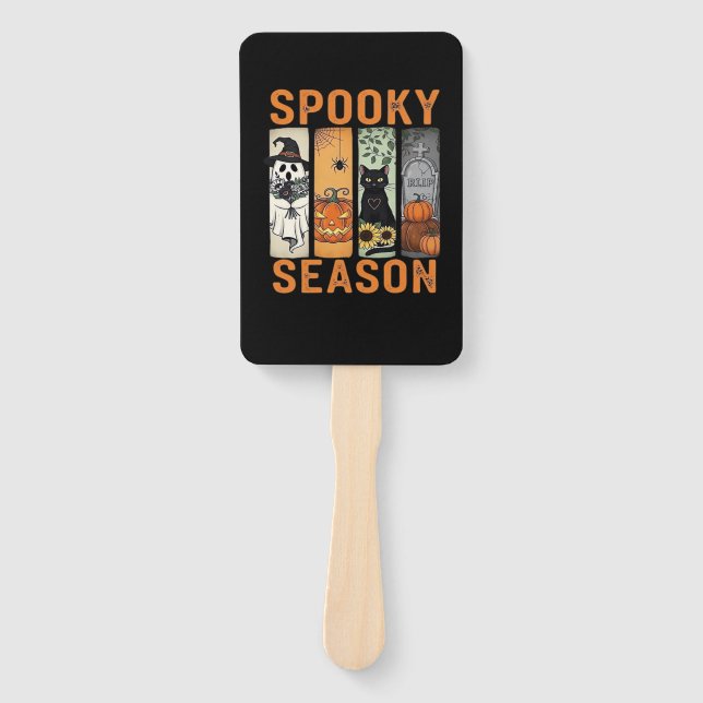 Spooky Season � Cute Ghost, Black Cat, Pumpkin & H Hand Fan (Front)