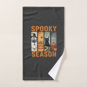 Spooky Season � Cute Ghost, Black Cat, Pumpkin & H Hand Towel