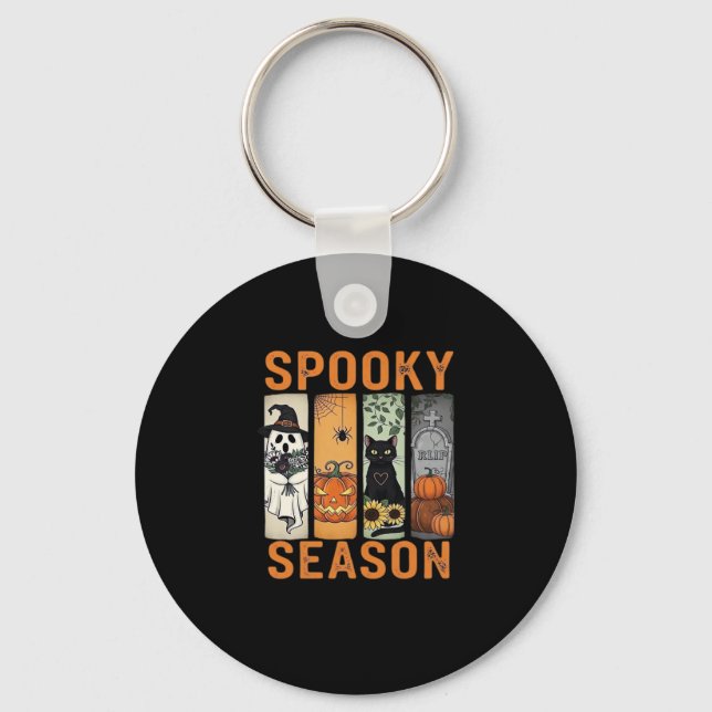 Spooky Season � Cute Ghost, Black Cat, Pumpkin & H Key Ring (Front)