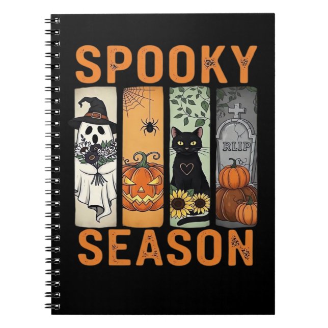 Spooky Season – Cute Ghost, Black Cat, Pumpkin & H Notebook (Front)