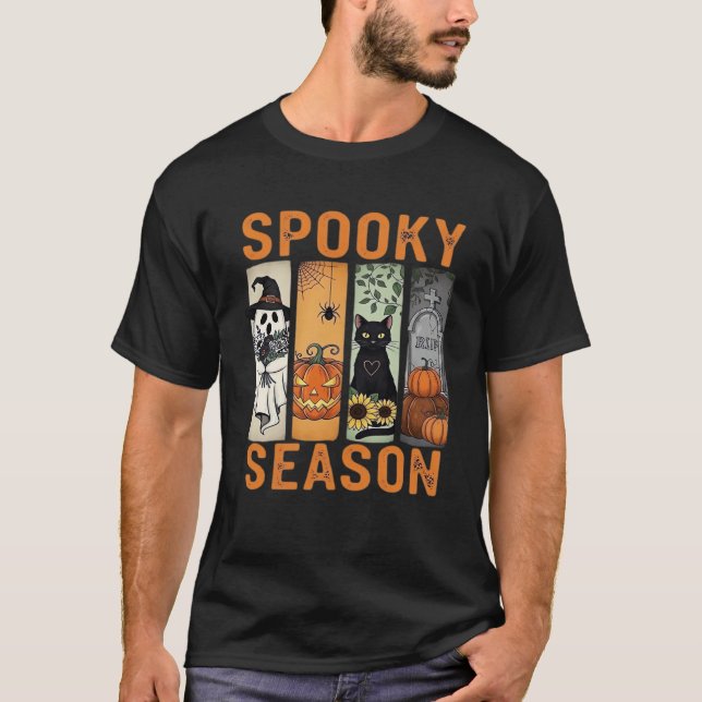 Spooky Season � Cute Ghost, Black Cat, Pumpkin & H T-Shirt (Front)