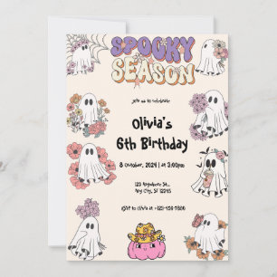 Spooky Season Cute Ghost floral Halloween Birthday Invitation