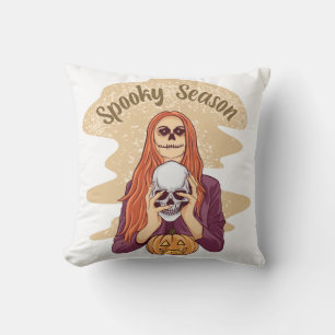 Spooky Season Cute Ghost Funny Halloween Groovy Cushion