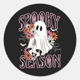 Spooky Season Cute Ghost Halloween Costume Floral  Classic Round Sticker