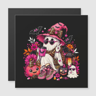 Spooky Season Cute Ghost in Witch Hat and Pumpkin