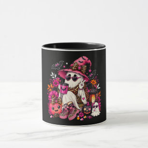 Spooky Season Cute Ghost in Witch Hat and Pumpkin Mug