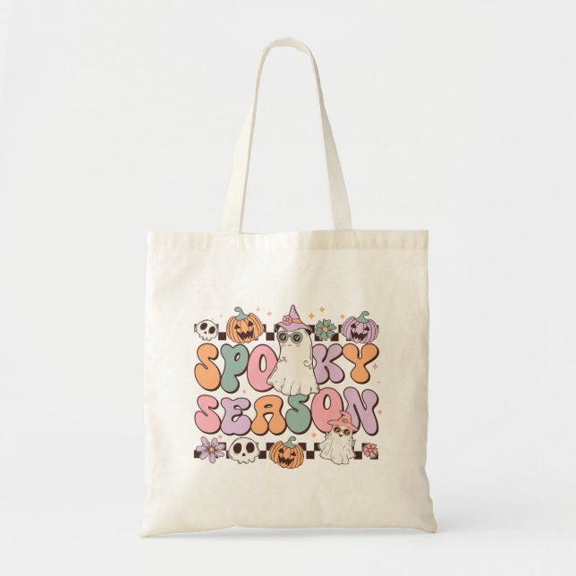 Spooky Season Cute Ghost Retro Halloween  Tote Bag (Front)