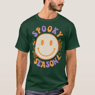 Spooky Season Cute Happy Face Funny Halloween Retr T-Shirt