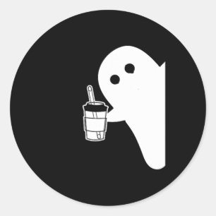 Spooky Season Cute Little Ghost Ice Coffe. Hallowe Classic Round Sticker