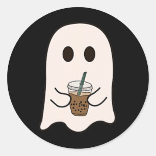 Spooky Season Cute Little Ghost Ice Coffee Hallowe Classic Round Sticker