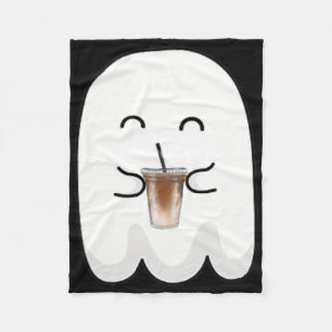 Spooky Season Cute Little Ghost Ice Coffee Hallowe Fleece Blanket