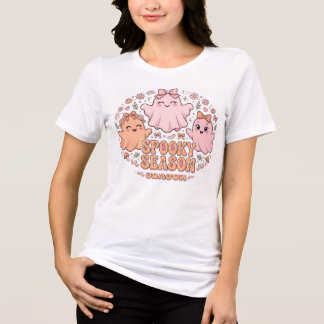 Spooky Season - Cute Pink Ghosts Halloween Groovy Tri-Blend Shirt