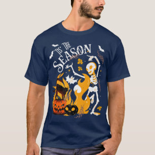 Spooky Season Dancing Skeleton Black Cat Halloween T-Shirt