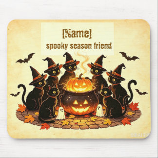 Spooky Season Friend Personalised Halloween Black Mouse Pad