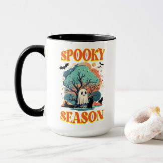 Spooky Season Ghost & Black Cat Halloween Design Mug
