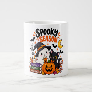 Spooky Season Ghost & Black Cat Large Coffee Mug