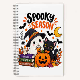 Spooky Season Ghost & Black Cat Notebook