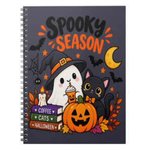 Spooky Season Ghost & Black Cat Notebook
