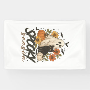 Spooky Season Ghost Retro Spooky Floral Halloween Banner