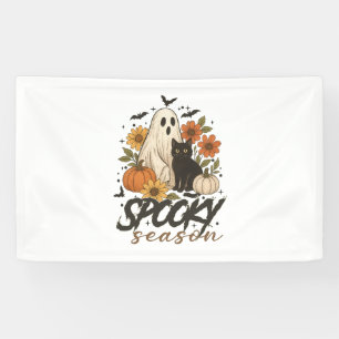 Spooky Season Ghost Retro Spooky Floral Halloween Banner