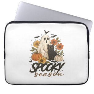 Spooky Season Ghost Retro Spooky Floral Halloween  Laptop Sleeve