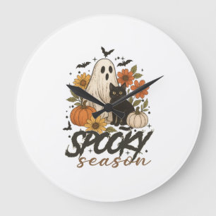 Spooky Season Ghost Retro Spooky Floral Halloween  Large Clock