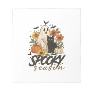 Spooky Season Ghost Retro Spooky Floral Halloween Notepad