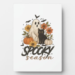 Spooky Season Ghost Retro Spooky Floral Halloween  Plaque