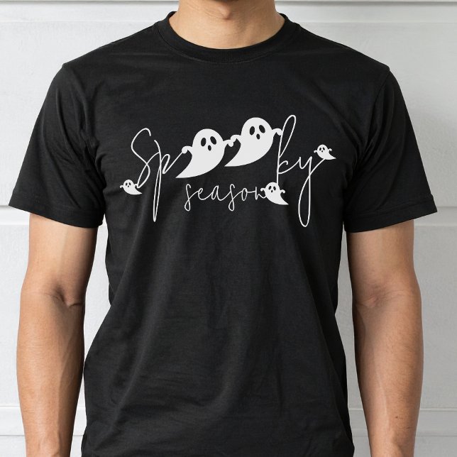 Spooky Season Ghost Shapes Typography Halloween T-Shirt (Disclaimer: This image is a digital mockup.)
