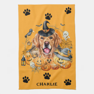 Spooky Season Golden Retriever Halloween Custom Tea Towel