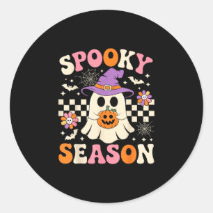 Spooky season groovy ghost pumpkin retro halloween classic round sticker