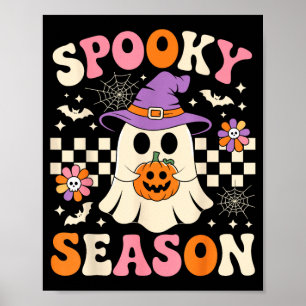 Spooky season groovy ghost pumpkin retro halloween poster