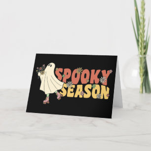 Spooky Season Groovy Ghost With Vintage Flowers Ho Holiday Card