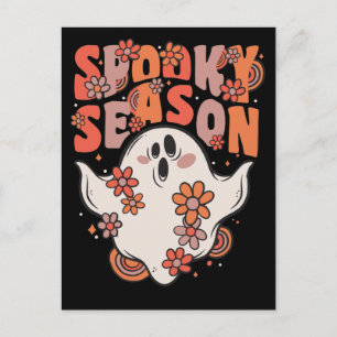 Spooky Season Groovy Ghost With Vintage Flowers Ho Holiday Postcard