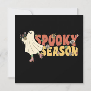 Spooky Season Groovy Ghost With Vintage Flowers In Invitation