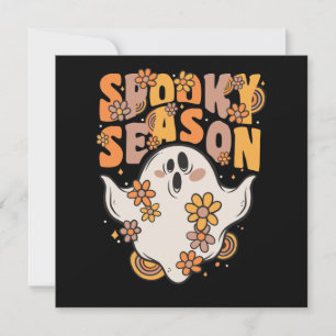 Spooky Season Groovy Ghost With Vintage Flowers Invitation