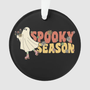 Spooky Season Groovy Ghost With Vintage Flowers Ornament