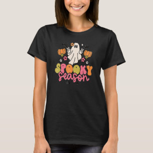Spooky Season Groovy Vintage Floral Ghost Cute Hal T-Shirt