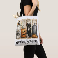 Spooky Season Halloween Black Cat, Ghost, Pumpkin